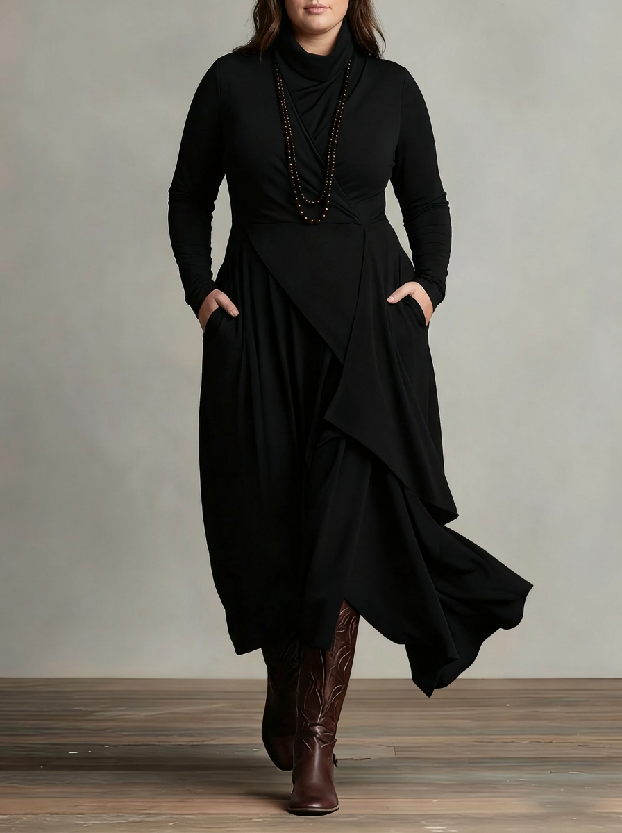 MONROE | GEPLISSEERDE ASYMMETRISCHE HOOGE Kraag MAXI JURK