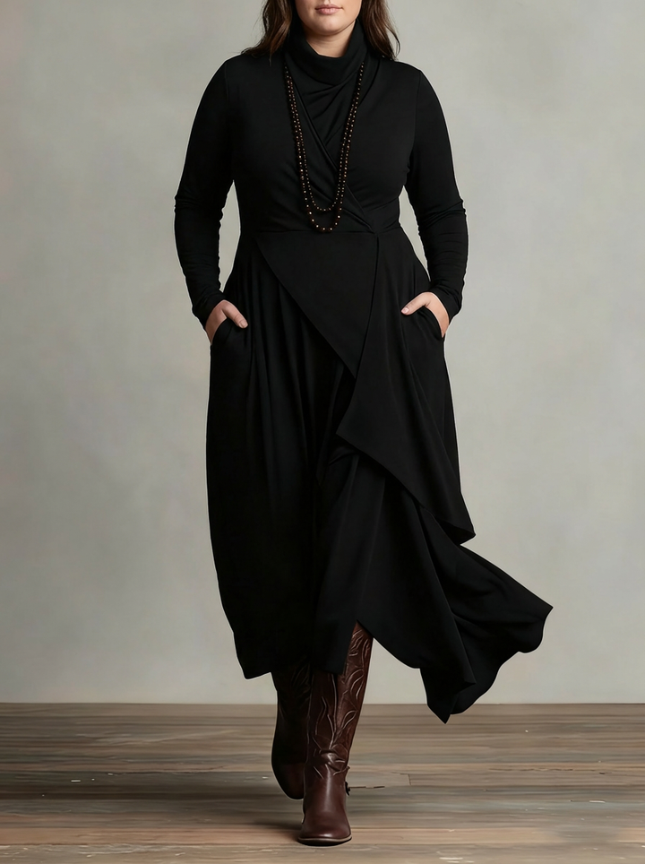 MONROE | GEPLISSEERDE ASYMMETRISCHE HOOGE Kraag MAXI JURK