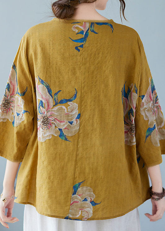 Pia - Gele Knop Blouse Tops Asymmetrische Halve Mouw
