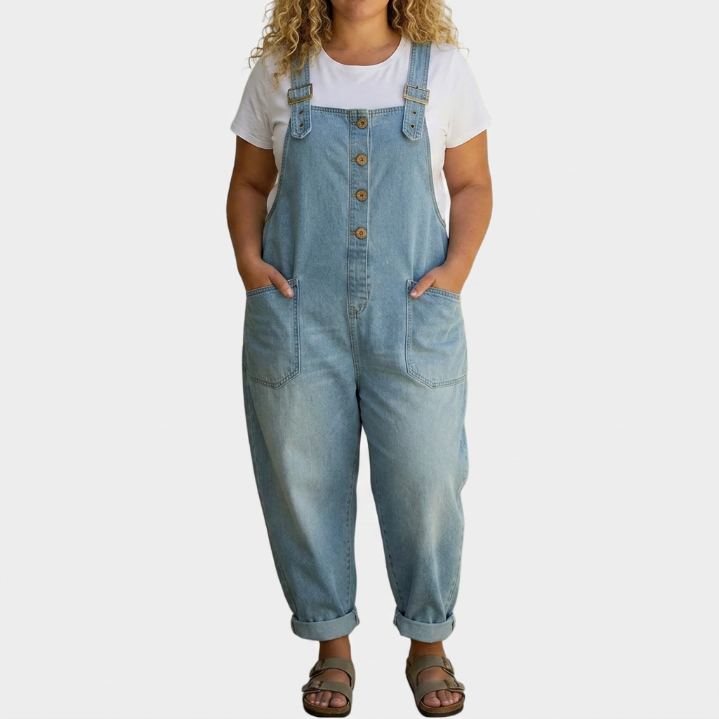 Demi | Vintage Zachte Katoenen Denim-Look Draagbare Overalls met Verstelbare Bandjes