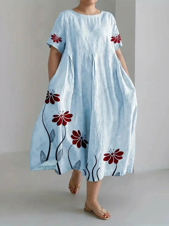 Oleander | Retro Botanisch Bloemontwerp Gedrukt Casual Los Jurk