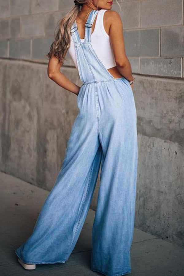 Esmé - Mode Casual Effen Pocket Spaghetti Band Losse Jumpsuits