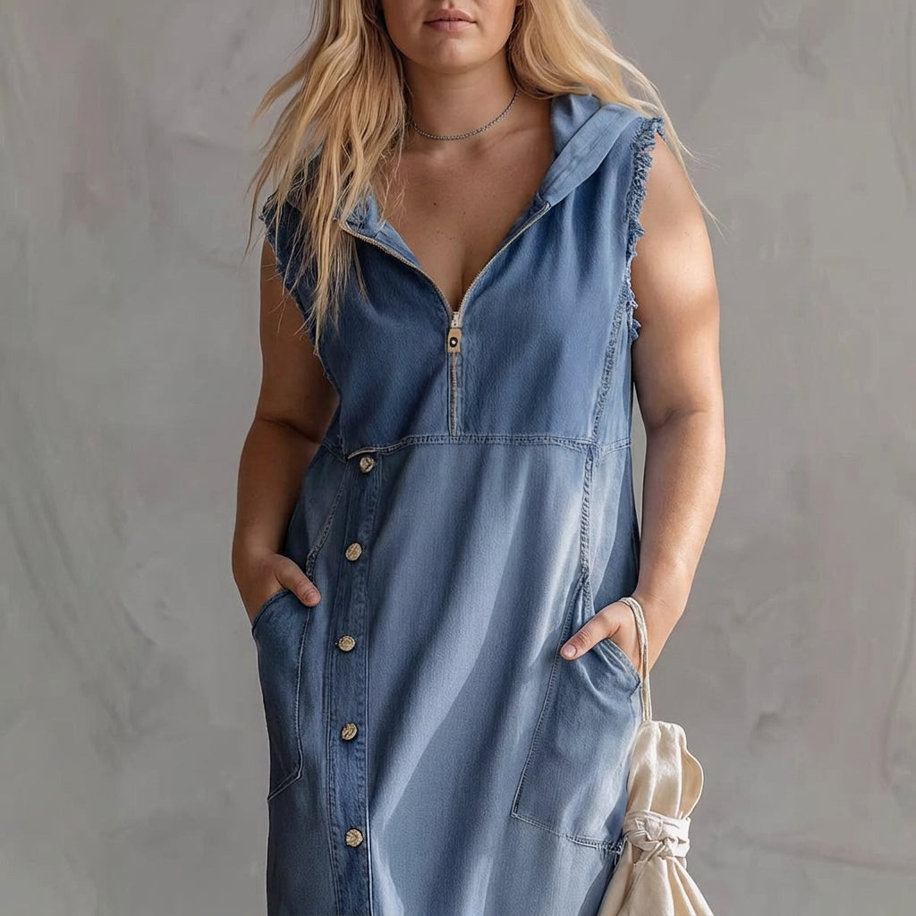 Clemence Hooded Denim Mouwloos