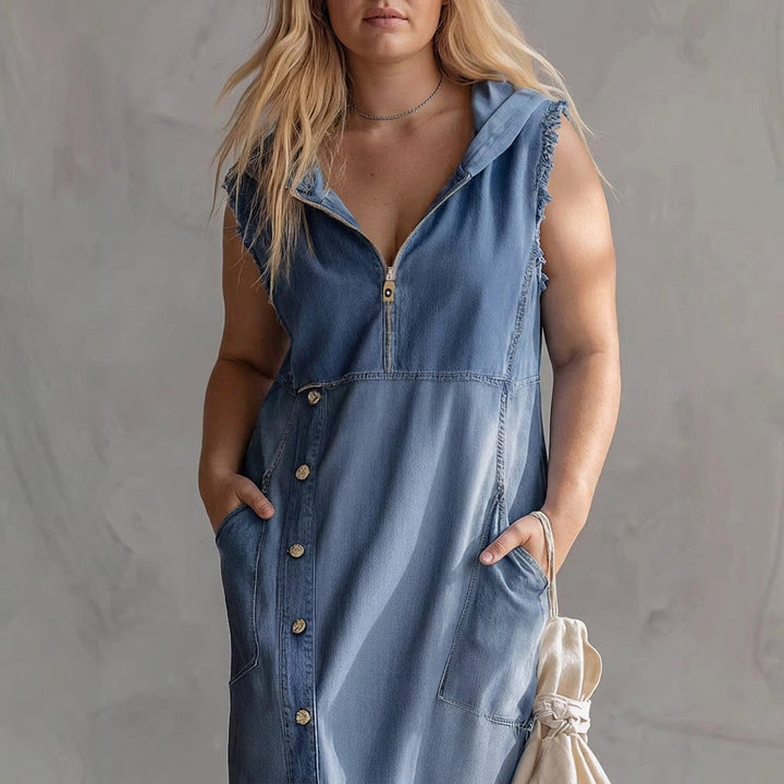 Clemence Hooded Denim Mouwloos