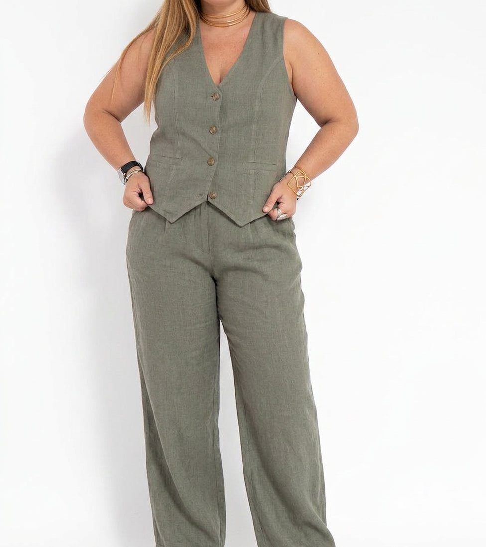 Seraphina – Co-ord Set Elegante Twee-delige Set Met Vest &amp; Broek Met Wijde Pijpen