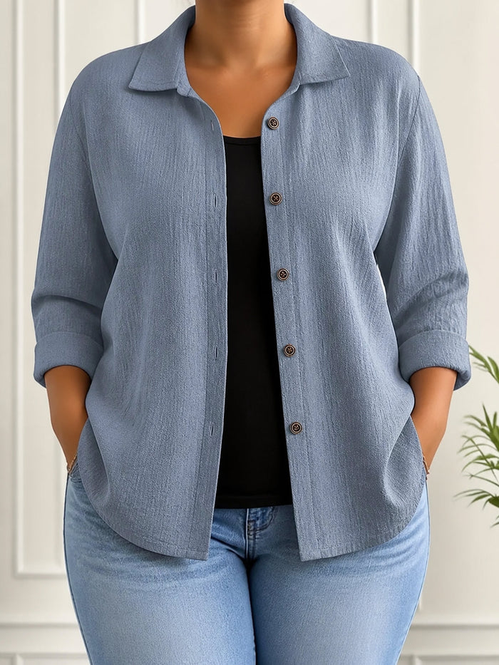 Dames Relaxed Blouse met Knoopsluiting en Kraag