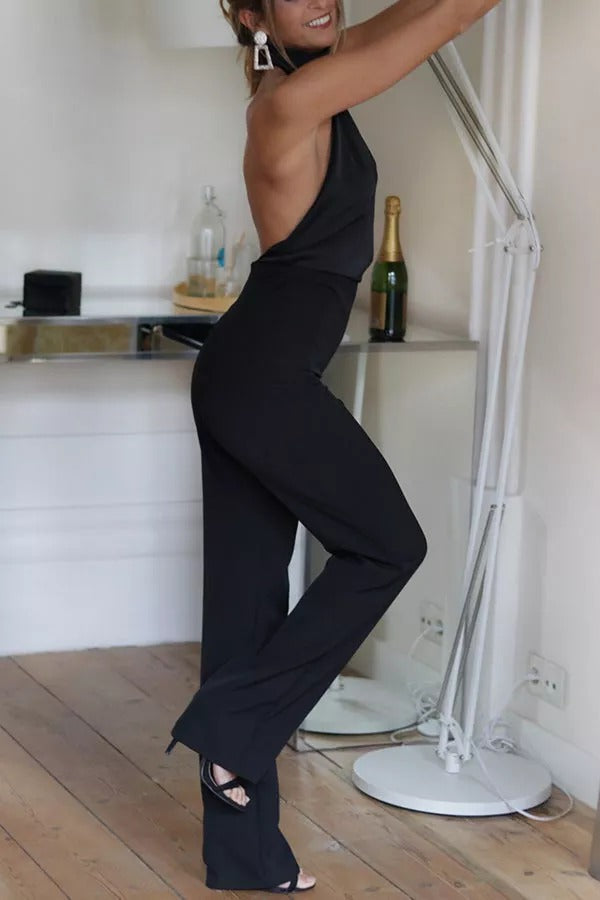 Yuki - Flonkerende Satin Halter Neck Jumpsuit