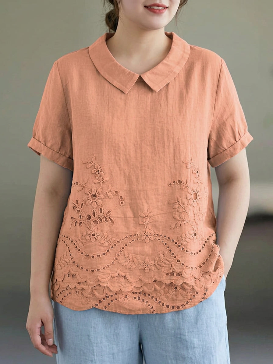 Hazel | Bloemige Geborduurde Shirt