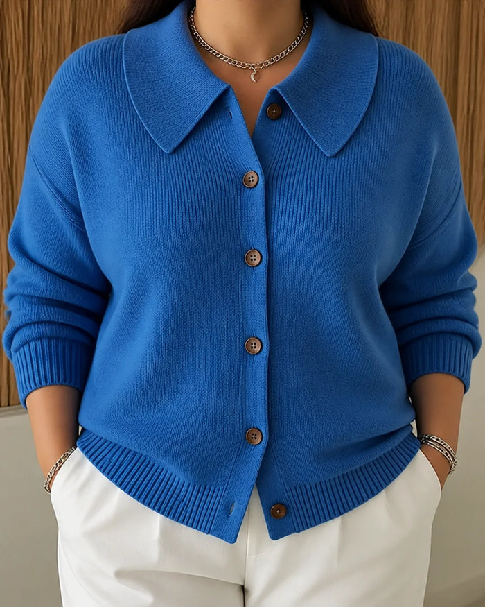 Dames Geknopte Cardigan met Kraag Cropped Pasvorm