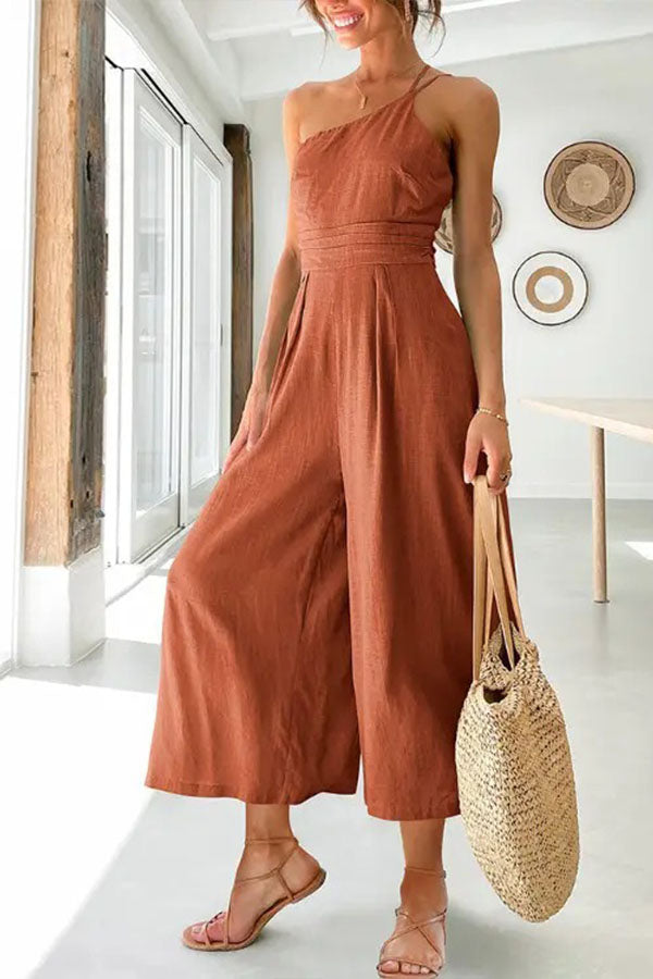 Shiloh - Sexy Sling Taille Pocket Rechte Mouwloze Jumpsuit