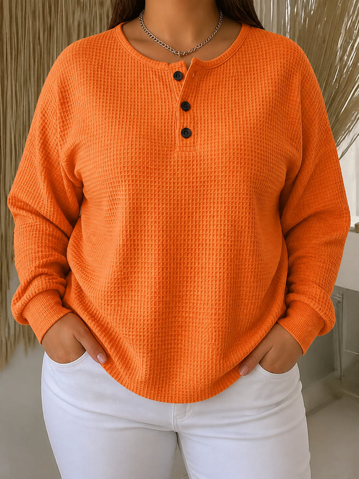 Dames Wafel Henley Sweater met Knoopsluiting