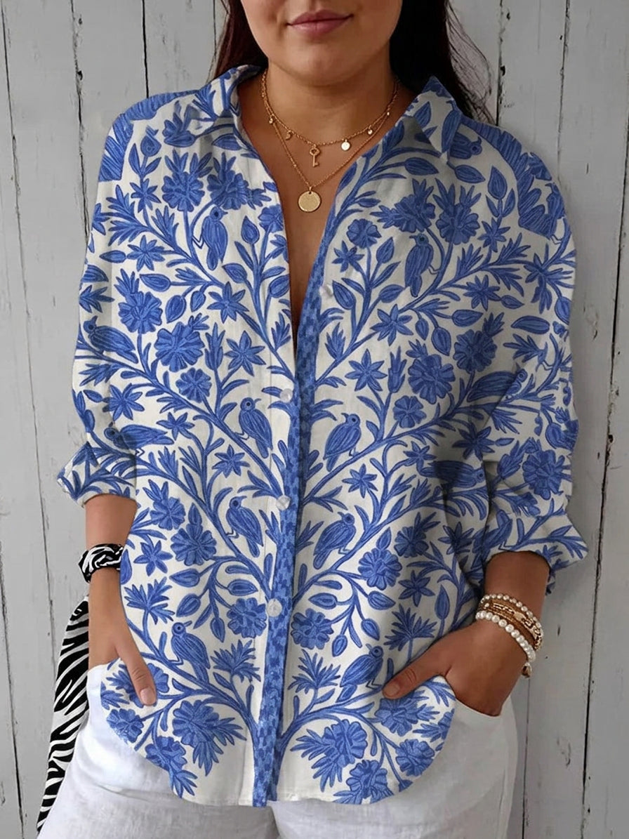 Ysolde – Blauwe Bloemenblouse
