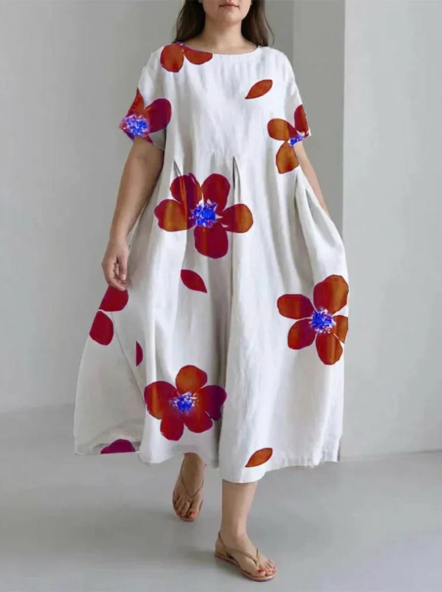Faye | Lente en Zomer Casual Loose Ronde Hals Bloemen Rok Jurk