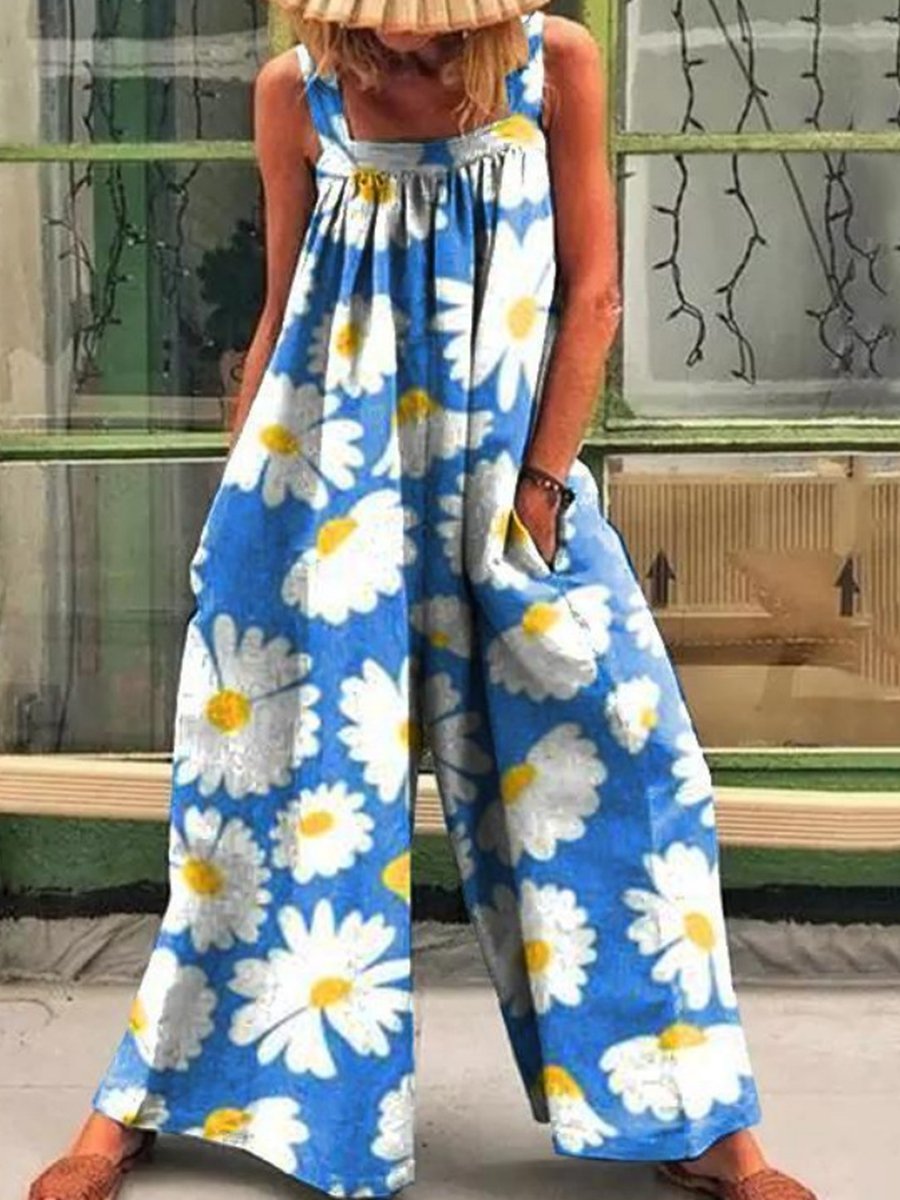 Saskia - Losse Multicolor Zonnebloemprint Jumpsuit