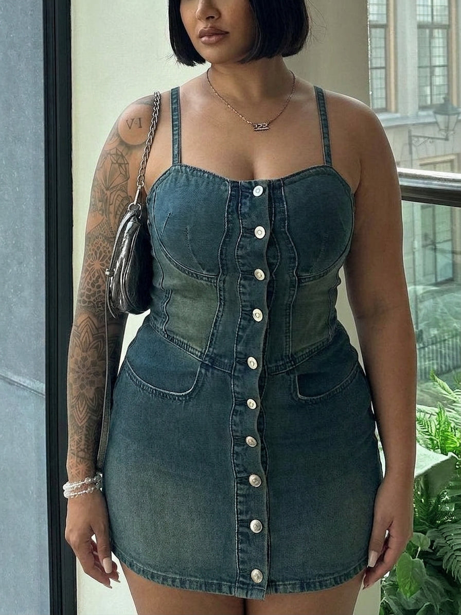 Rhian Enkele-breasted Suspenders Jurk