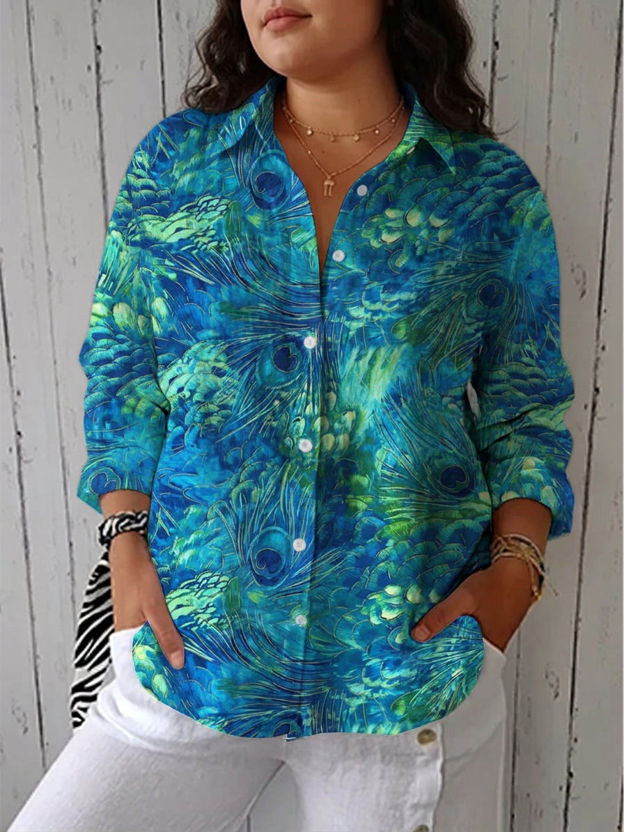 Nerissa – Blauwe Natuurprint Blouse