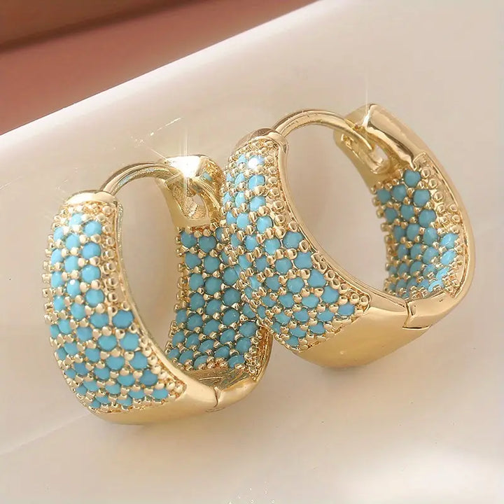 Gouden-Ton Turquoise Kralen Hoepel Oorbellen | Goud