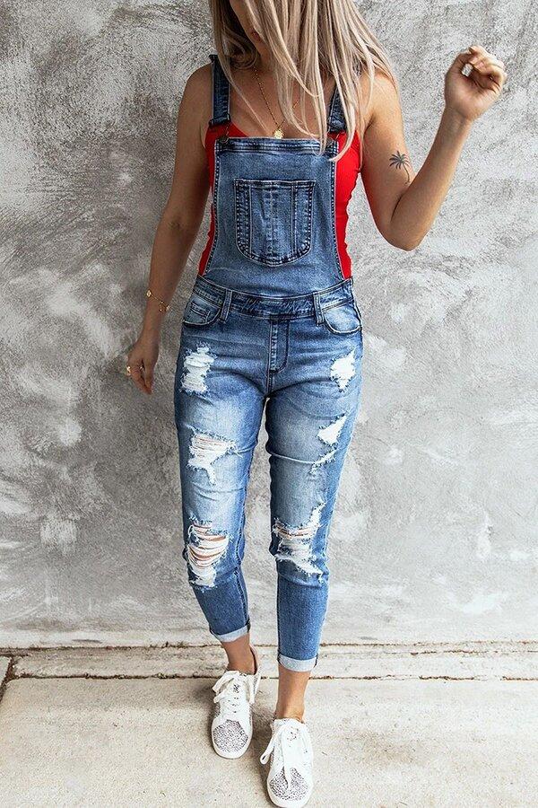 Sora - Retro Gescheurde Stretch Denim Overall