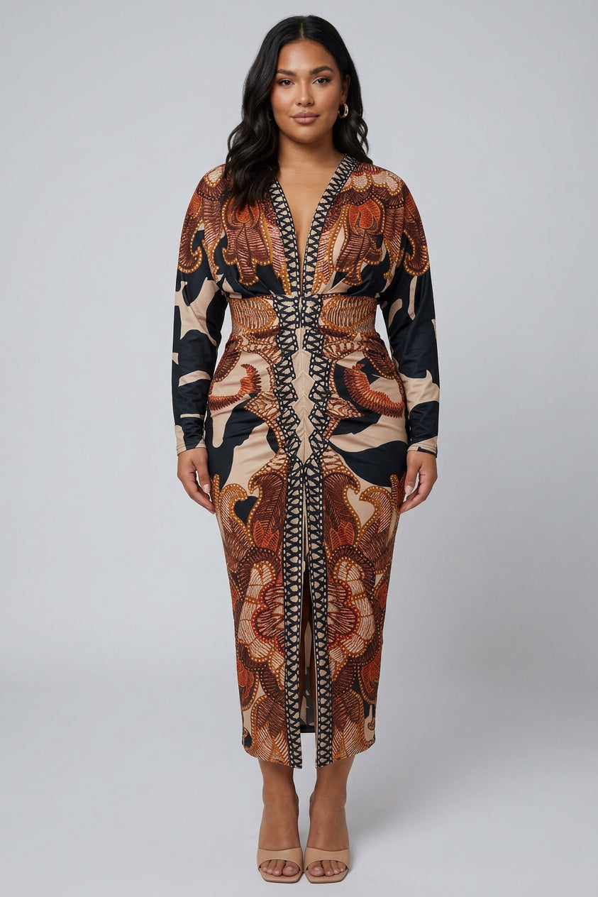 Signy | Sun Escape Unieke Print Dolman Midi Jurk