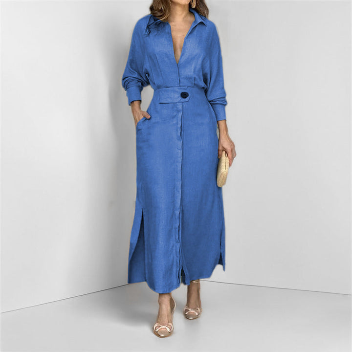 Wynne V-hals Slim Jurk: Elegante Hemelblauwe Statement