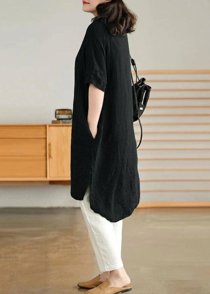 Sabine - Jade Groene Linnen Vrouwen Casual Linnen Shirt Jurk