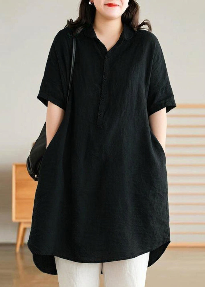 Sabine - Jade Groene Linnen Vrouwen Casual Linnen Shirt Jurk