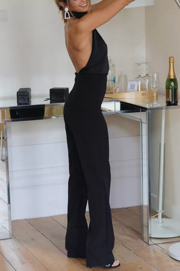 Yuki - Flonkerende Satin Halter Neck Jumpsuit