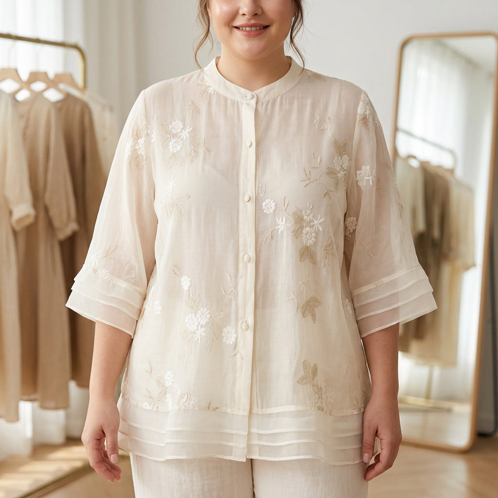 Delia | Elegante Top met Geborduurde Bloemen