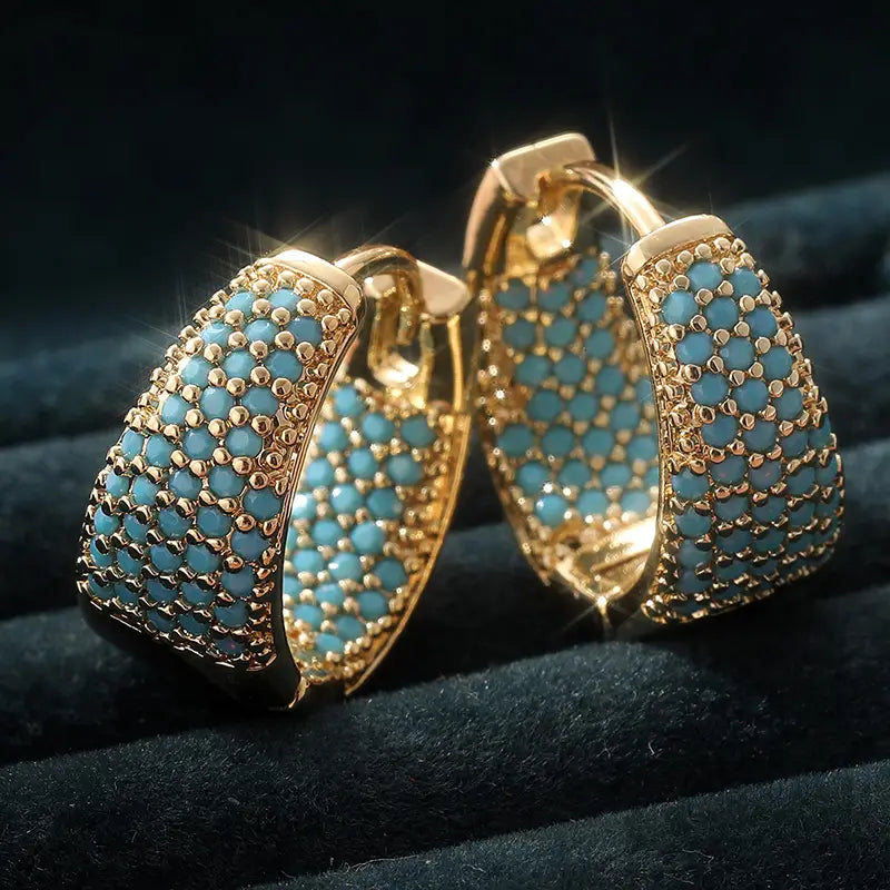 Gouden-Ton Turquoise Kralen Hoepel Oorbellen | Goud