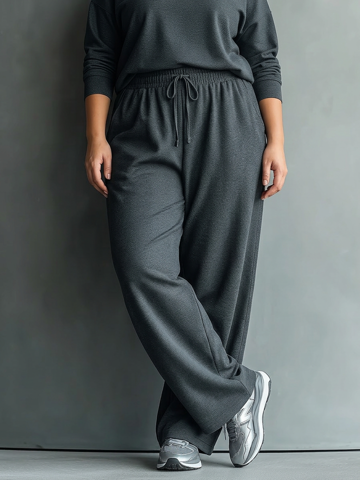 Dames Charcoal Breiset met Hoge Hals en Wijde Broek