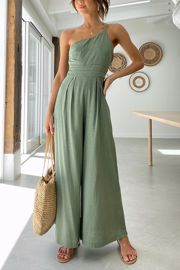 Shiloh - Sexy Sling Taille Pocket Rechte Mouwloze Jumpsuit