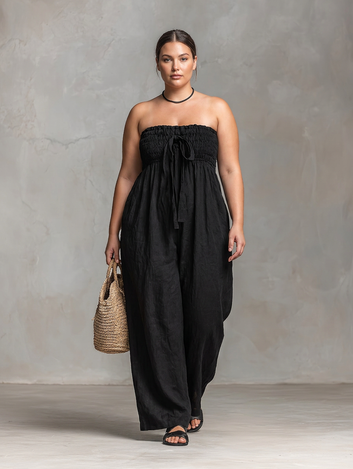 Vera - Losse Linnenmix Strapless Jumpsuit