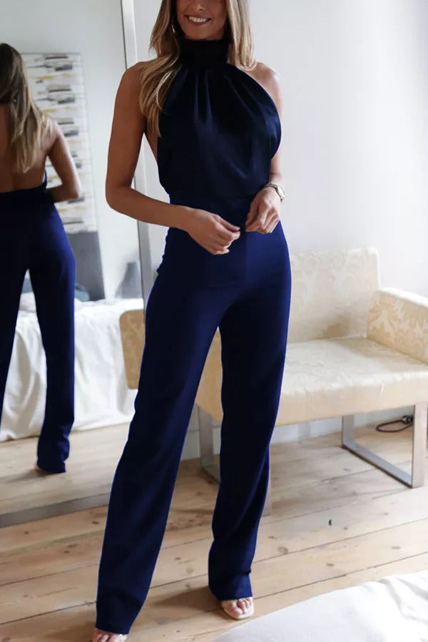 Yuki - Flonkerende Satin Halter Neck Jumpsuit