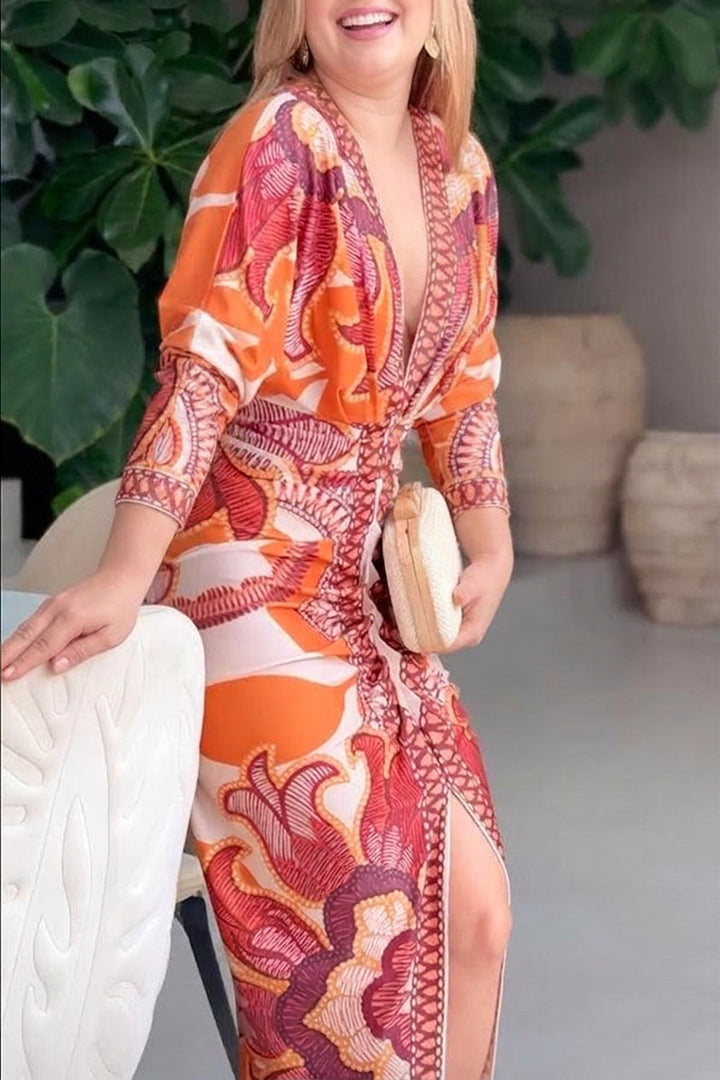Signy | Sun Escape Unieke Print Dolman Midi Jurk