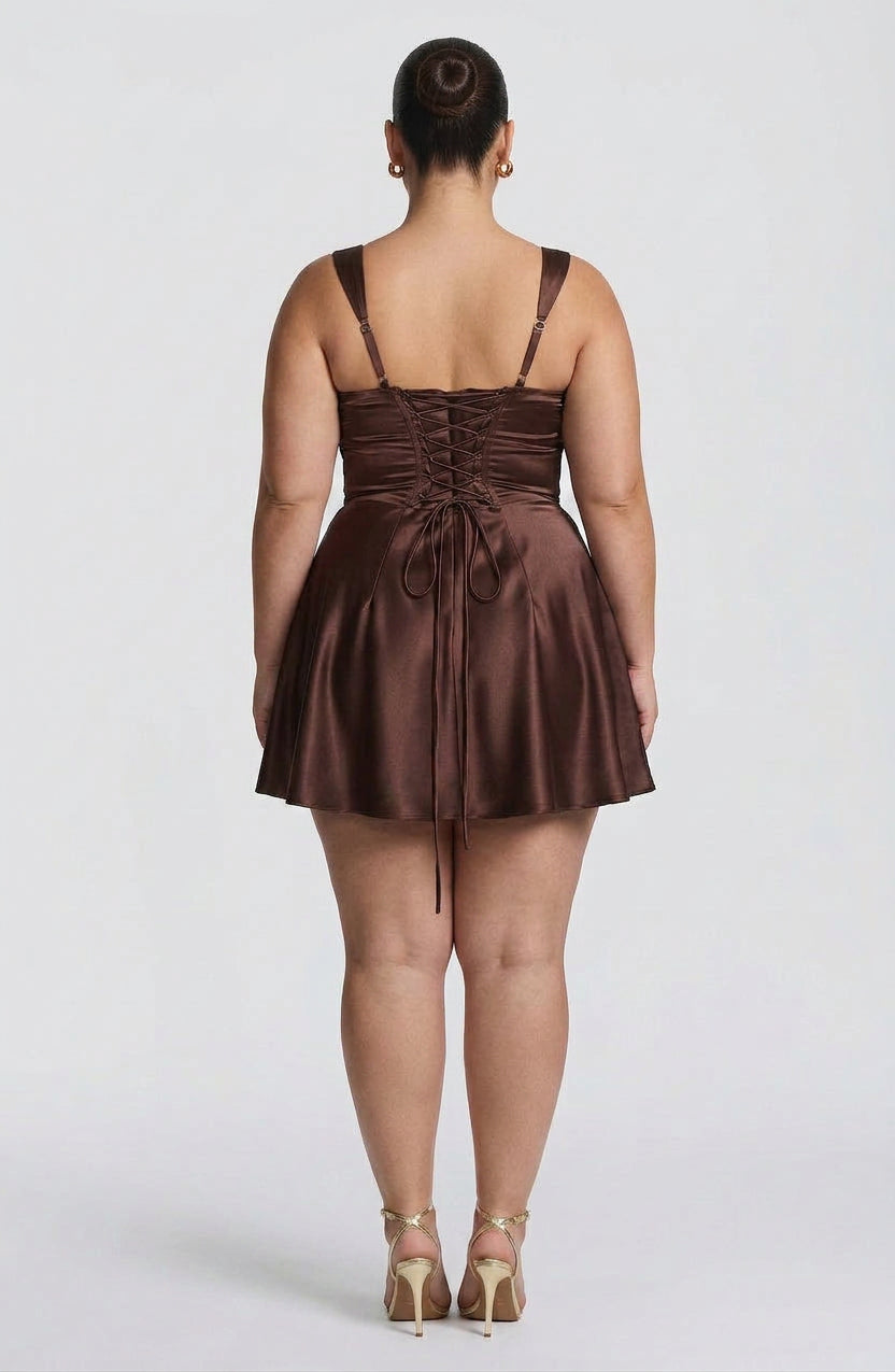 Yvaine Mini Jurk - Pruimenbruin
