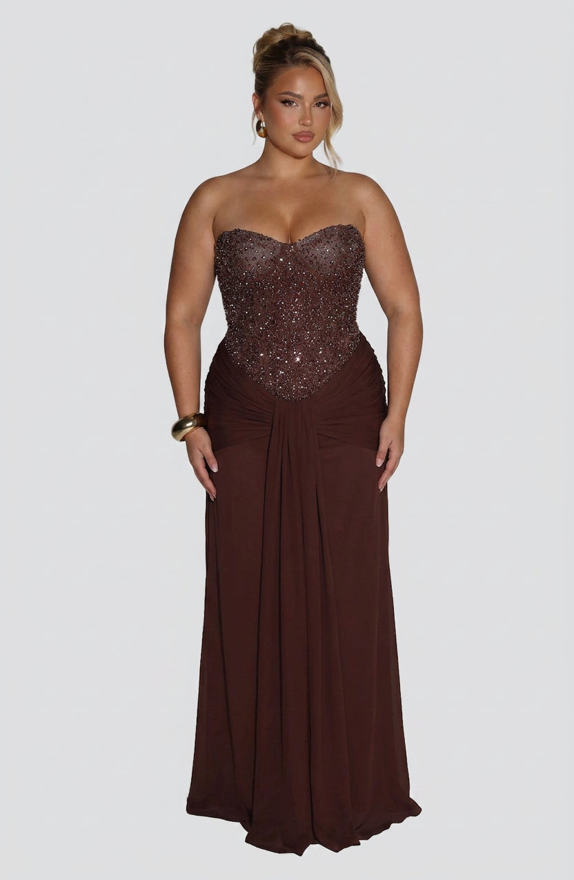 Verity Maxi Jurk - Pruimbruin