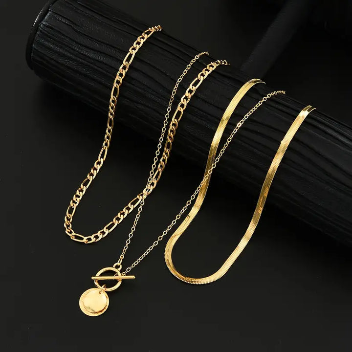 Anouk Textured Coin Gelaagde Ketting | Goud