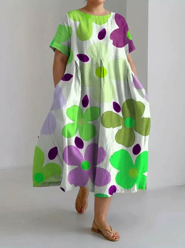 Aveline | Retro Botanische Bloemenprint Casual Losse Jurk