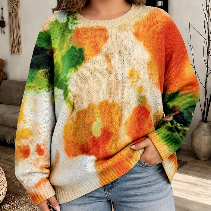 Dames Tie-Dye Trui met Ronde Hals en Oversized Pasvorm