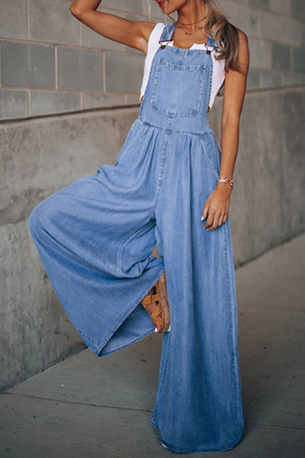 Esmé - Mode Casual Effen Pocket Spaghetti Band Losse Jumpsuits