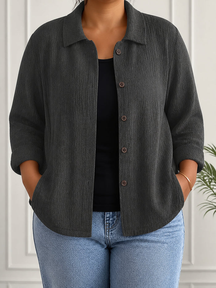 Dames Crinkle Weave Blouse met Knoopsluiting en Kraag