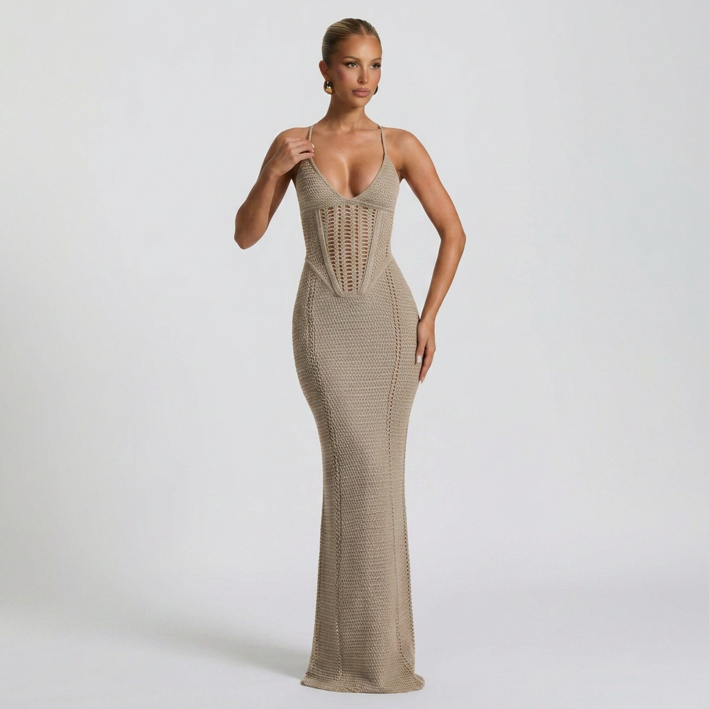 Monroe Maxi Jurk - Pruim Bruin