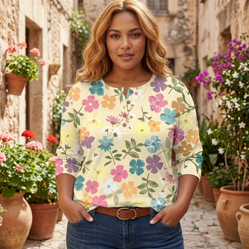 Clemence | Vintage Tuin Bloemenprint Dames Top