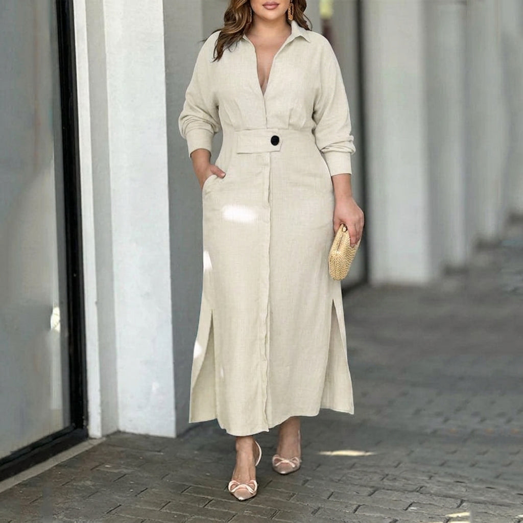 Wren Elegante Vastgebonden Jurk: Chic Pendelstijl met Lange Mouwen