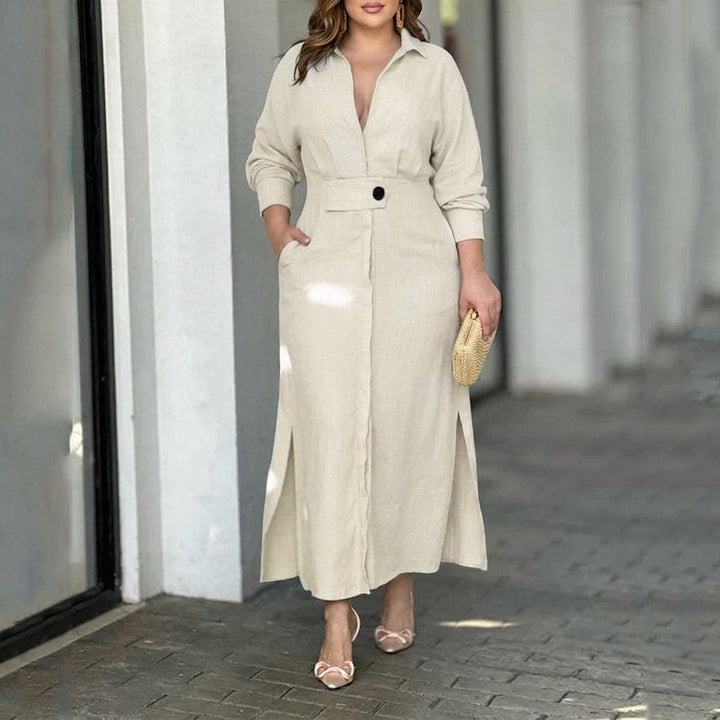 Wren Elegante Vastgebonden Jurk: Chic Pendelstijl met Lange Mouwen