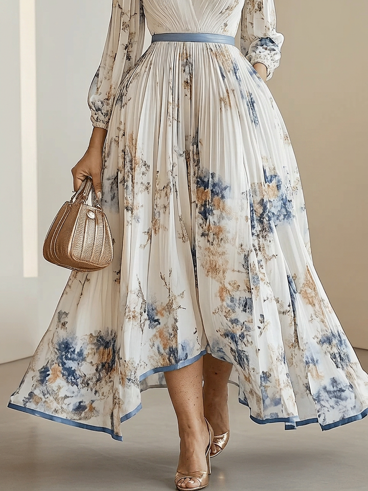 Kaia | Witte Bloemige Chiffon Maxi Jurk met Ballonmouwen