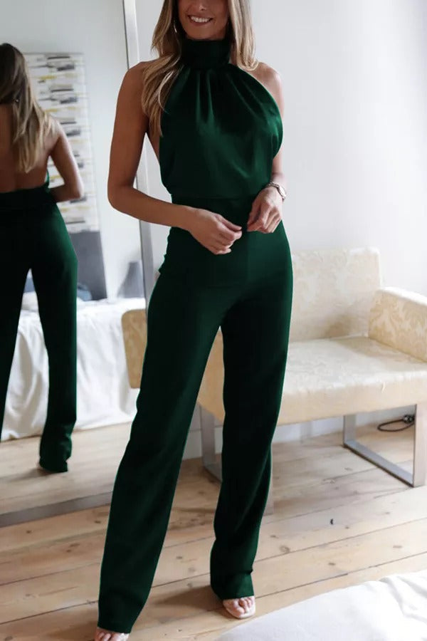 Yuki - Flonkerende Satin Halter Neck Jumpsuit