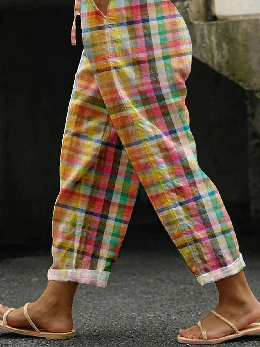 Amina | Comfortabele Geruite Broek