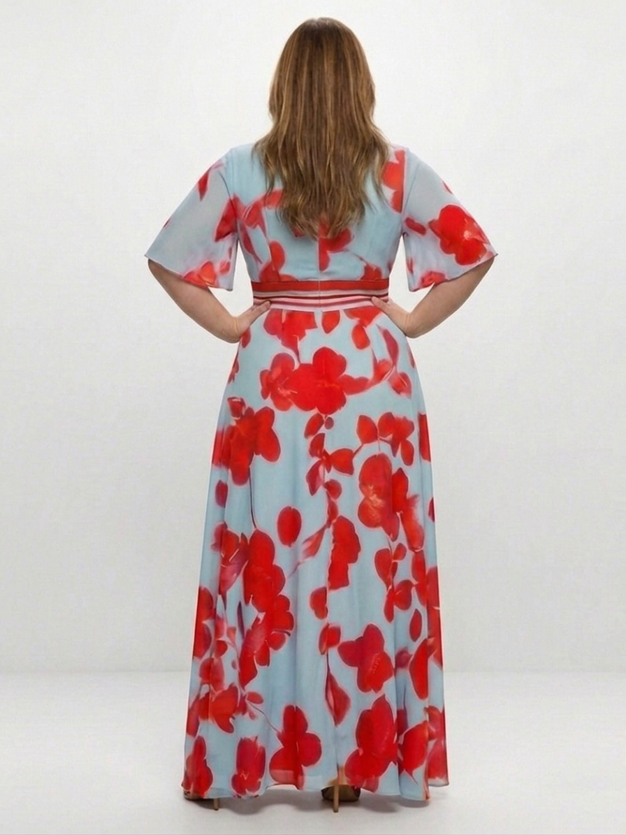 Aurelia | V-hals Korte Mouwen Bloemen Maxi Jurk