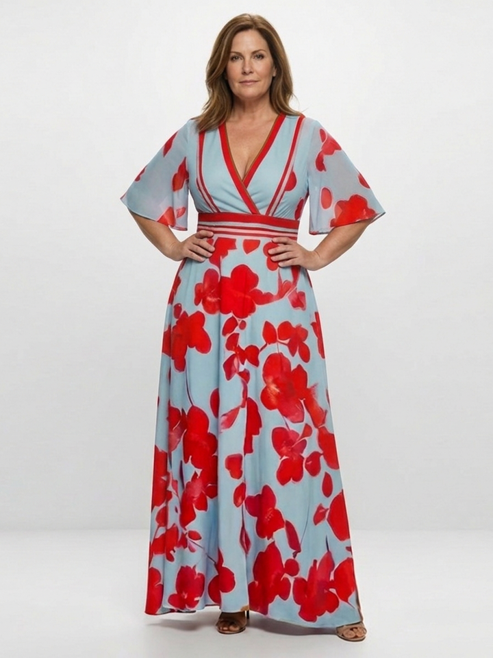 Aurelia | V-hals Korte Mouwen Bloemen Maxi Jurk